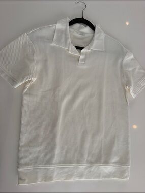 Men's White Ribbed Polo Shirt